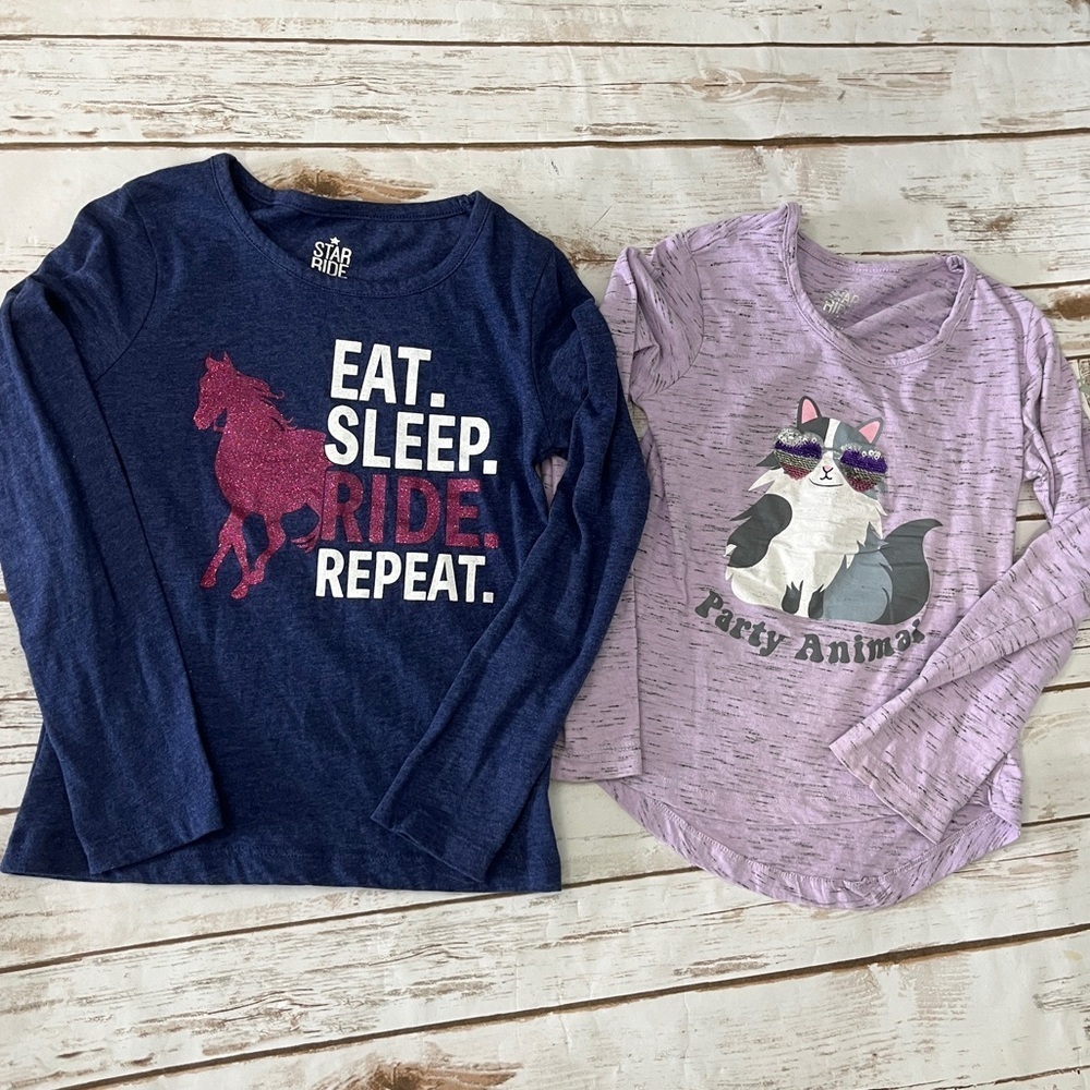 Girls Long Sleeve T Shirts Size 6x horse cat small‎